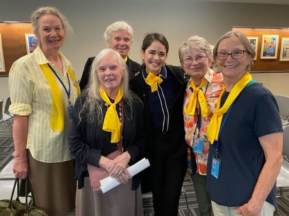 ICUUW delegation at the UN HLPF with a representative from Centrul FILIA, a Romanian women's rights NGO (in the middle)